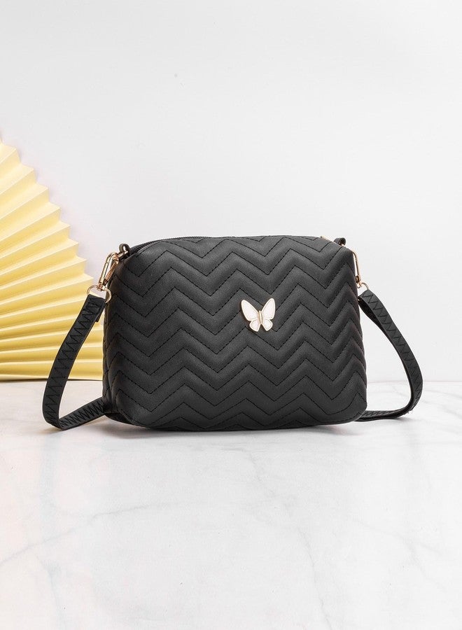 Vintage Vegan Leather Women Sling Bag | Black Color - Image 2